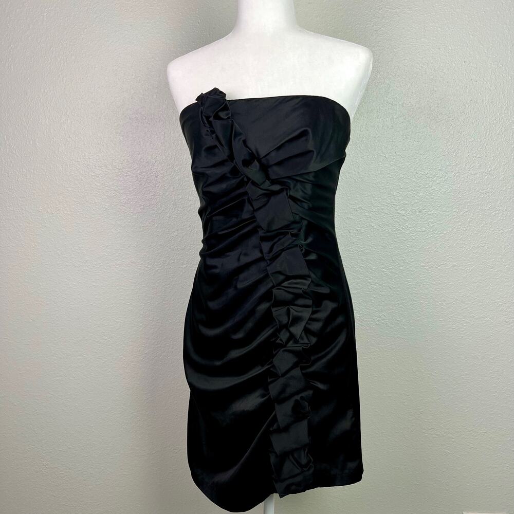 Gunne Sax Jessica McClintock VTG Black Strapless Ruffle Front Mini Dress Size 9